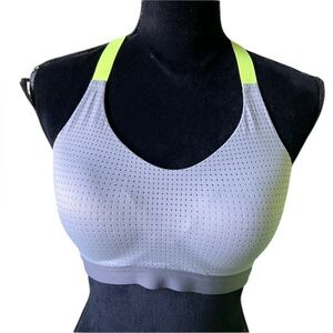 Victorias Secret Womens Gray Sports Bra Neon Yellow Crossback 34C